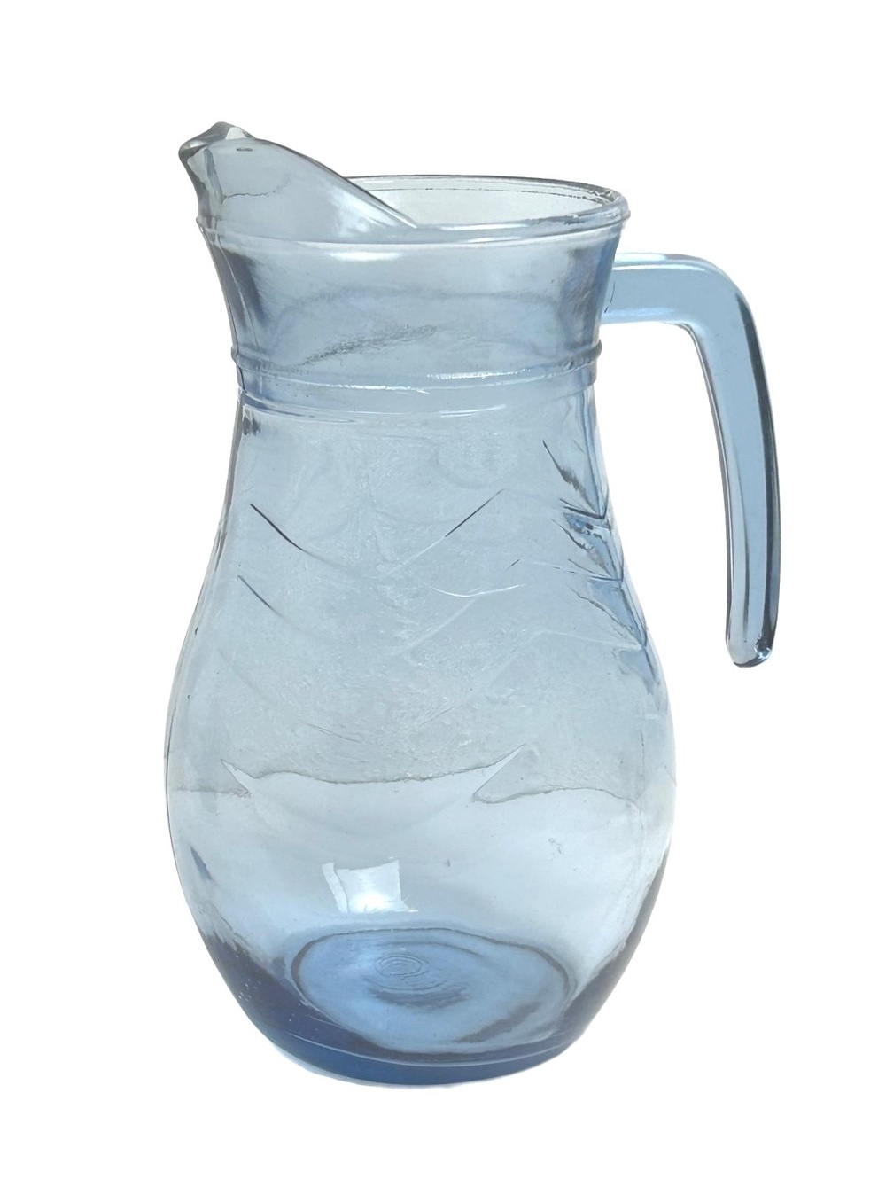 Vintage Light Blue Pressed Glass Pitcher with Embossed Swirl Pattern
